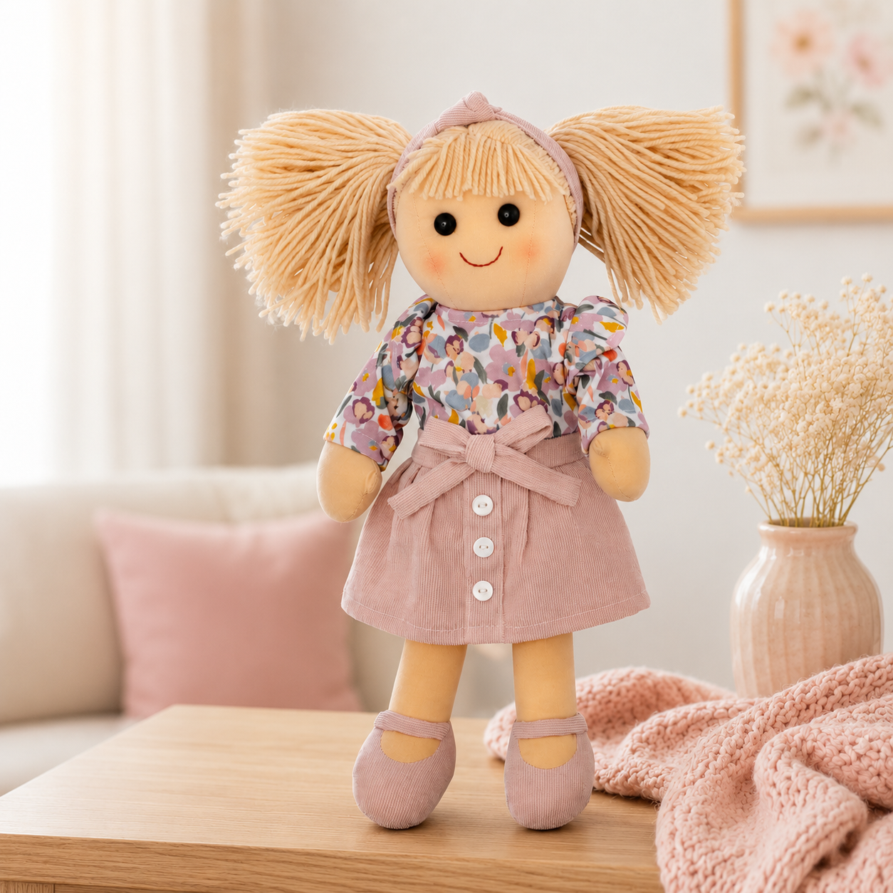 Collette – 35cm Soft Rag Doll in Dusty Pink | Peony Lane
