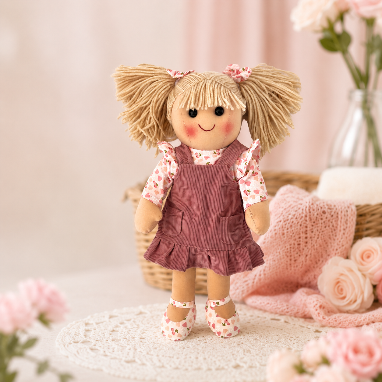 Addison – 35cm Rag Doll in Corduroy Pinafore | Peony Lane