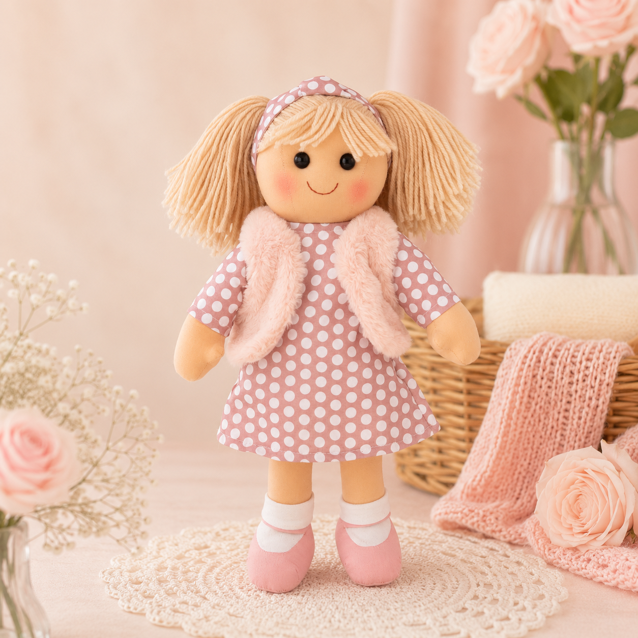 Trixie – 35cm Pink Polka Dot Rag Doll | Peony Lane